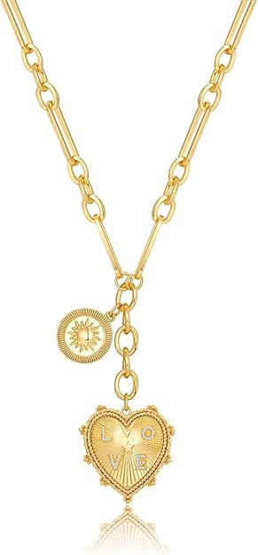 CLASSYZINT 18K Gold Plated Coin Lion Head Pendant Necklace Chunky Paperclip Choker Necklace For G... | Amazon (US)