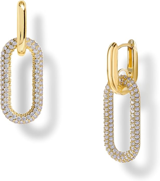 OZEL 14K Gold & Silver Plated Paperclip Chain Earrings with Cubic Zirconia – Dangle, Hoop, Hugg... | Amazon (US)
