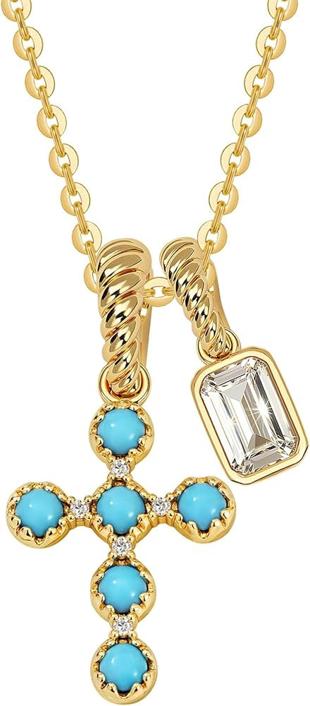 Fettero Gold Cross Necklace for Women Teen Girls - Double Pendant Necklaces 14K Gold Plated Remov... | Amazon (US)