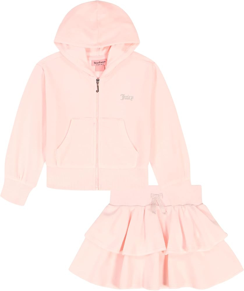 Juicy Couture Baby Girls' 2-Piece Velour Set, Zip Up with Skirt | Amazon (US)