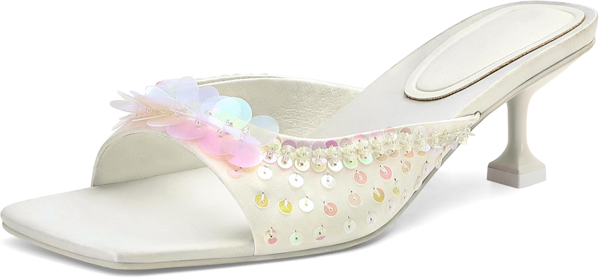 SOVANYOU Sequin Kitten Heels for Women Square Toe Heeled Mules Floral Open Toe Heeled Sandals for... | Amazon (US)