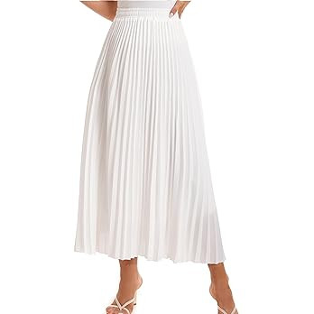 Womens Elastic High Waist Long Pleated Skirt Tiered Boho Swing A line Beach Maxi Skirt | Amazon (US)