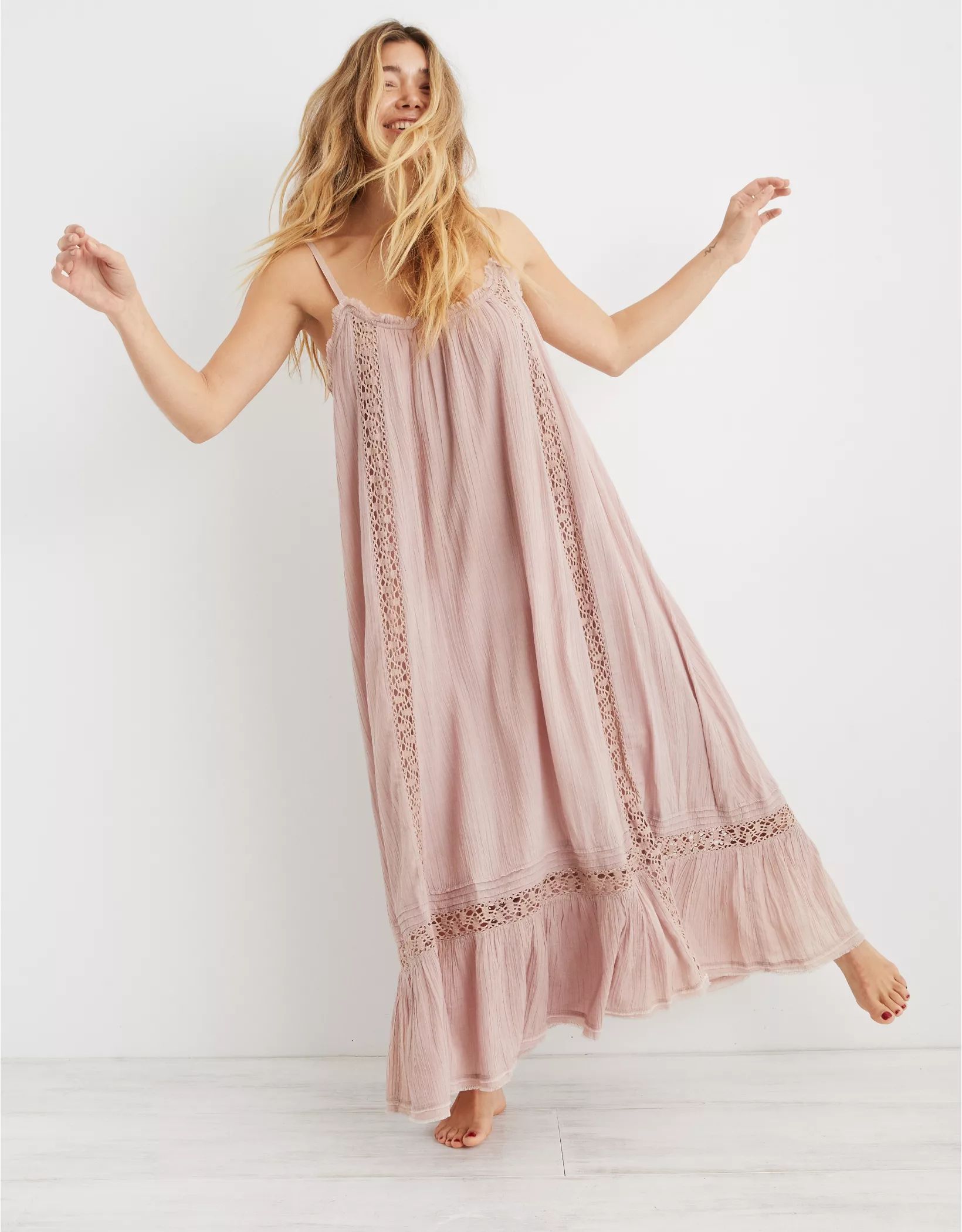 Aerie Crochet Trim Maxi Dress | American Eagle Outfitters (US & CA)