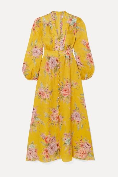 Zimmermann - Zinnia Floral-print Linen Midi Dress - Marigold | NET-A-PORTER (US)