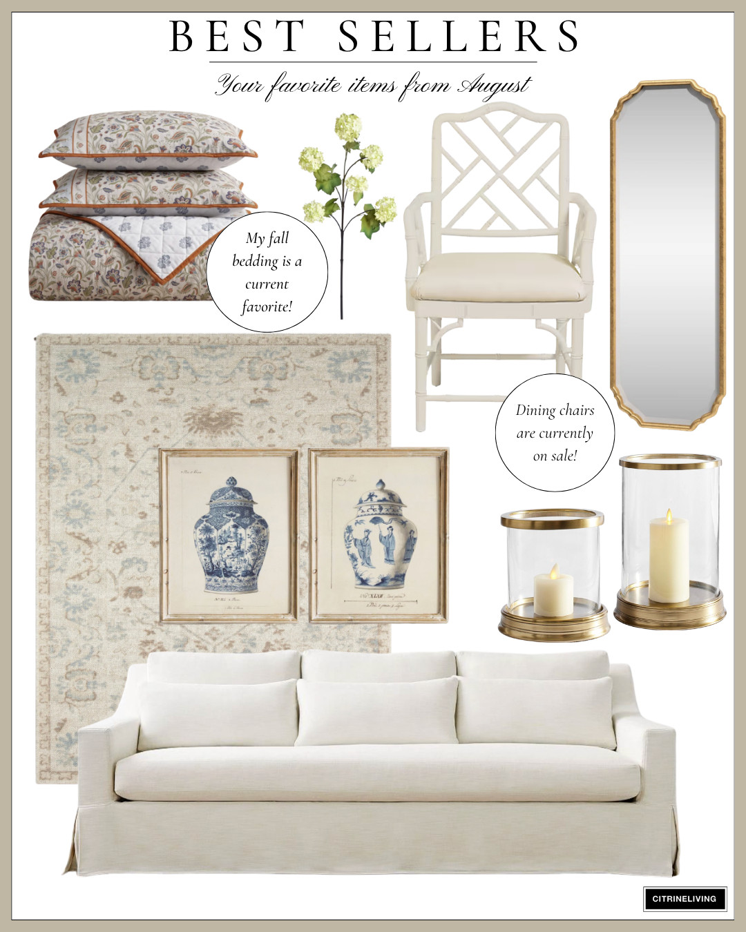 Best sellers from August!

Best sellers, favorite finds, home decor, chic home finds, fall bedding, gold mirror, dining chairs, area rug, could, wall art, hurricane bases

#LTKHome #LTKSeasonal