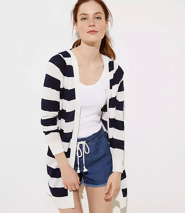 Striped Hooded Open Cardigan | LOFT