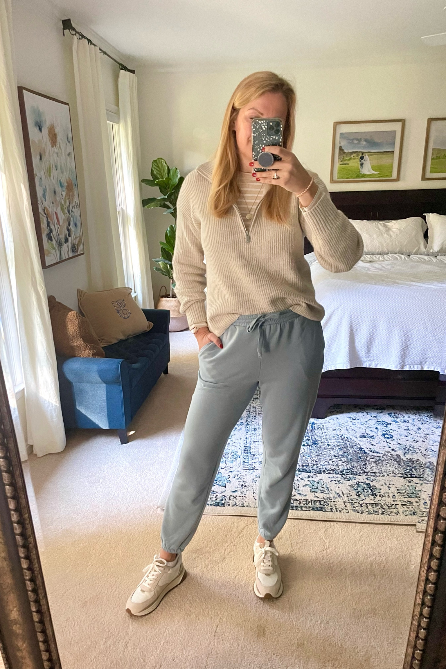 Casual, comfy fall outfit of the day

Ribbed pullover is on sale for $27! Fully stocked in light grey and dark olive green. Wearing my normal size.

Cream & white striped layering tee is an affordable find with a great fit. Wearing my normal size. 

Super soft high waisted joggers are 20% off when you buy two or a coordinating top. I sized up on bc I like my joggers extra loose.

Leather sneakers fit true to size and have the cutest brown & taupe accents for fall!

#LTKunder100 #LTKSeasonal #LTKsalealert