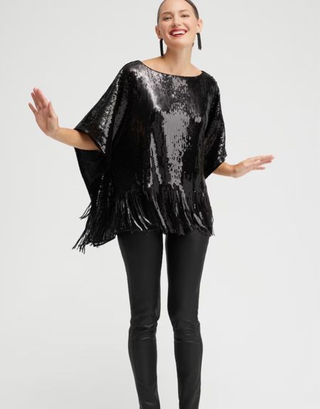 Holiday ready with this sequin poncho! Fun fringe at the hem! 

#LTKover40 #LTKHoliday #LTKSeasonal