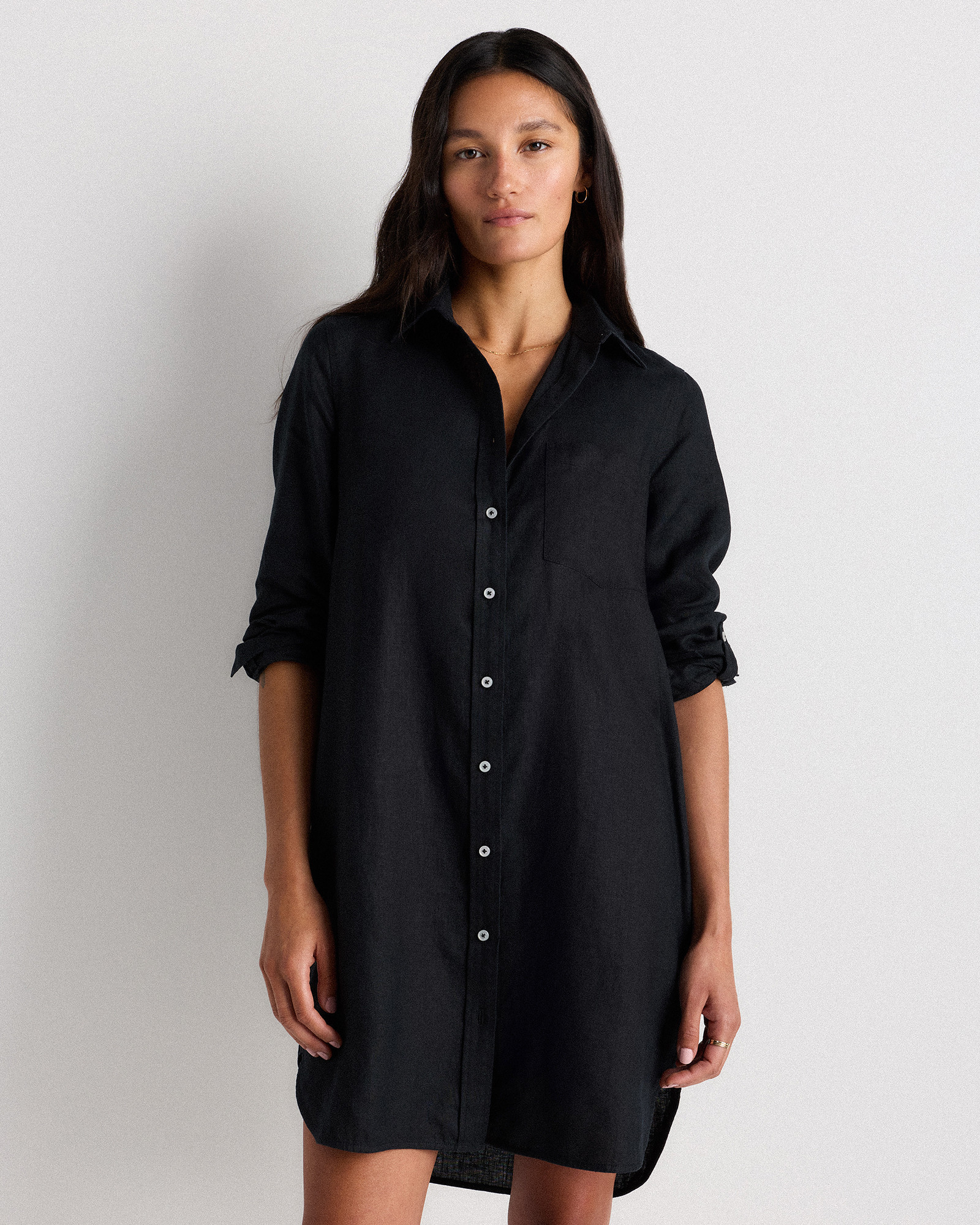 Quince | Women's 100% European Linen Shirt Dress in Black, Size Medium, Organic Linen | Quince