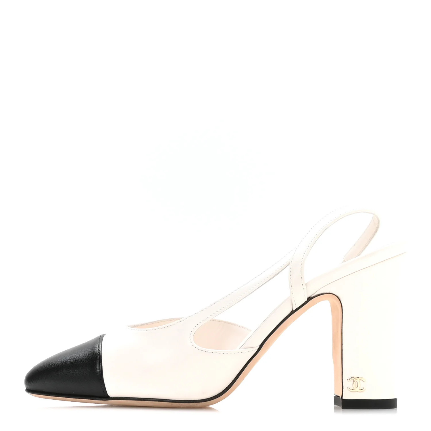 Chanel Lambskin Grosgrain Cap Toe CC Slingback Pumps 37 White Black 1890039 | FASHIONPHILE (US)
