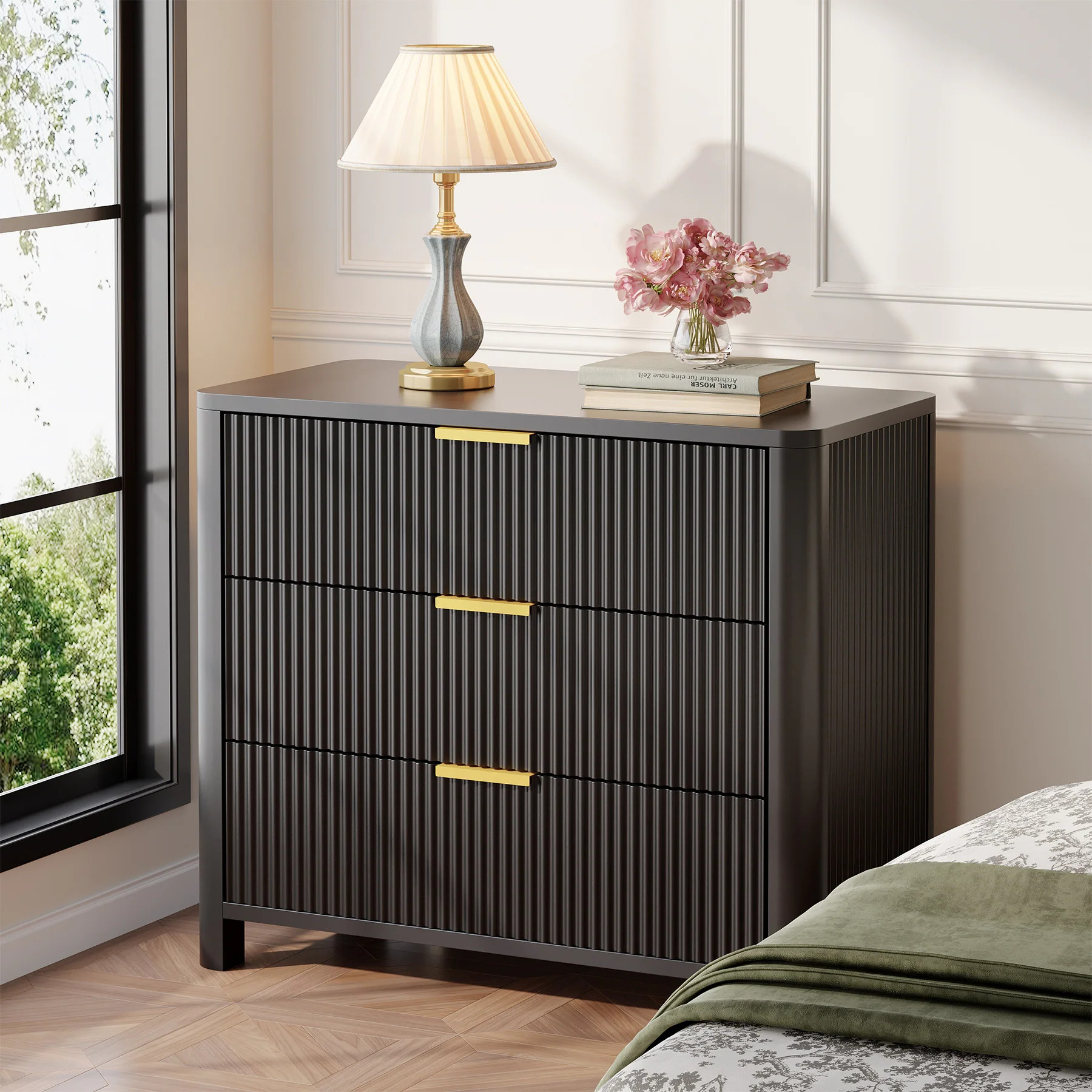 31.5-Inch Wide Night Stand, Oversized Nightstand with 3 Drawers | Overstock