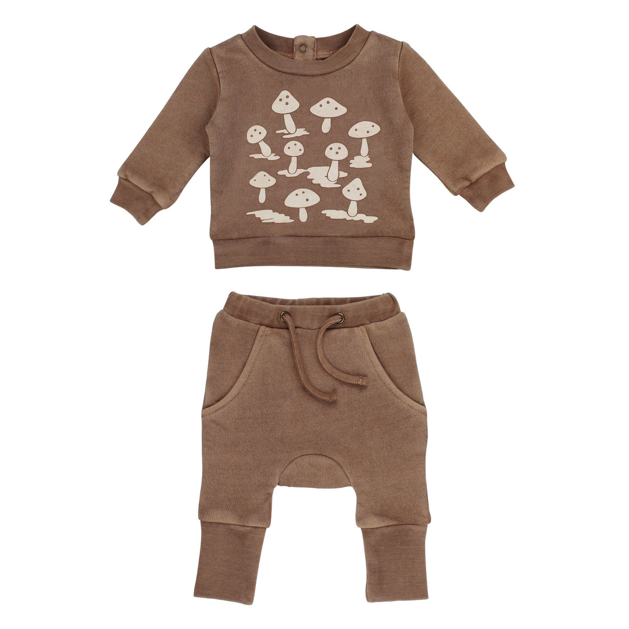 Organic Cozy Graphic Sweatshirt & Jogger Set in Umber Mushroom | L'ovedbaby