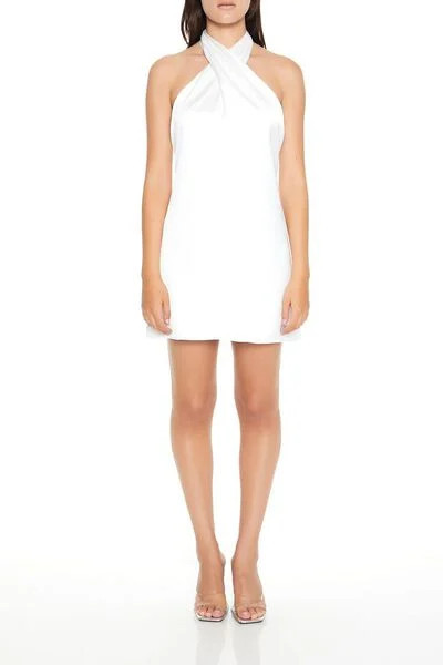 Satin Crisscross Halter Mini Dress | Forever 21