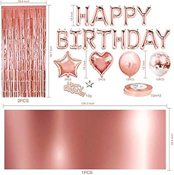 Rose Gold Birthday Party Decorations Set for Girls Or Women,Happy Birthday Banner, Rose Gold Frin... | Amazon (US)