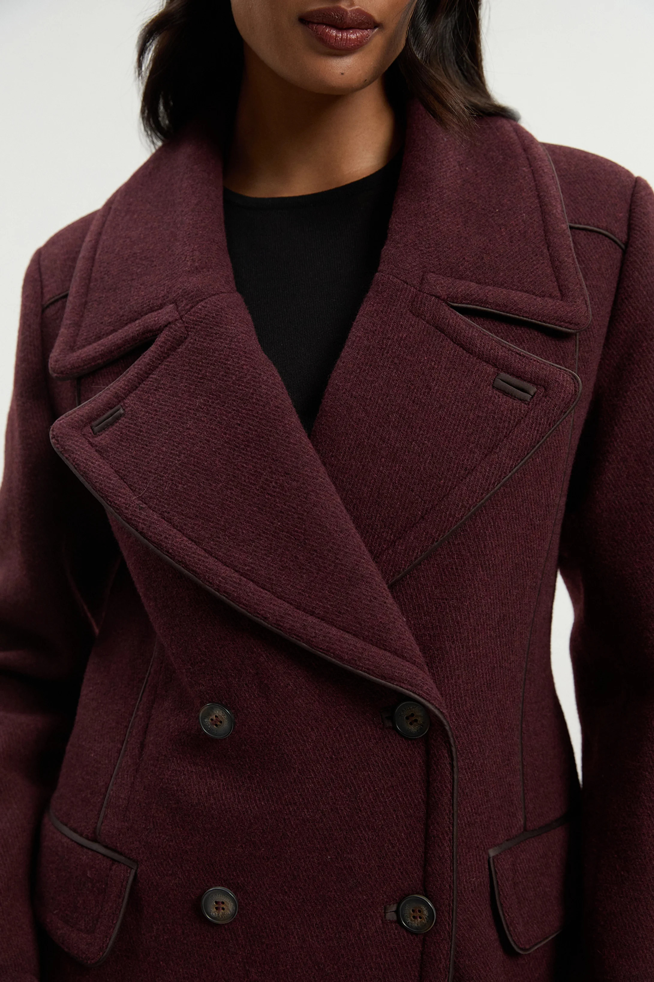 Wool Hybrid Double Breasted Tailored Midi Coat With Removable Padded Lining | Karen Millen UK + IE + DE + NL