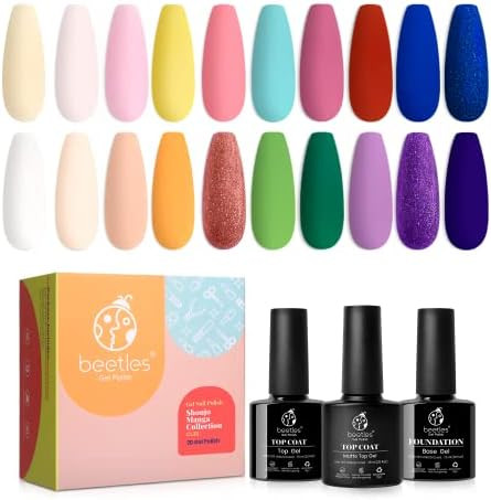 Beetles 20 Pcs Gel Nail Polish Kit, Pastel Pink Yellow Blue Red Glitter Nude Gel Polish Soak Off ... | Amazon (US)