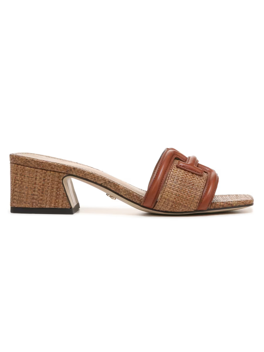 Waylon 45MM Raffia & Leather Mules | Saks Fifth Avenue