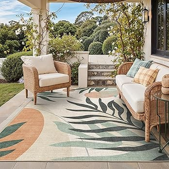 GENIMO Outdoor & Indoor Area Rug 5'x8', Waterproof, Non-Shedding, Easy Cleaning, Leaf Mat for Pat... | Amazon (US)