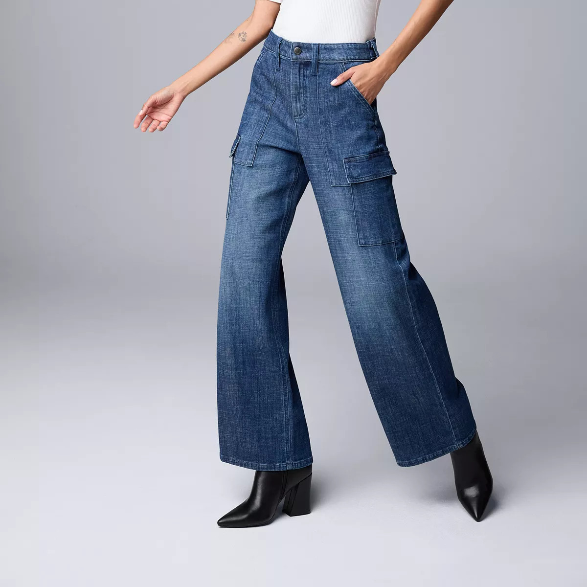 Women's Simply Vera Vera Wang High Rise Utility Wide Leg Denim Pants | Kohl's