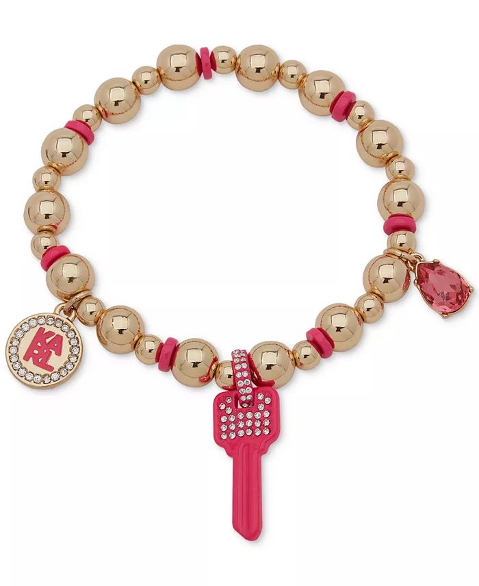 Gold-Tone Pink Key Stretch Bracelet | Macy's