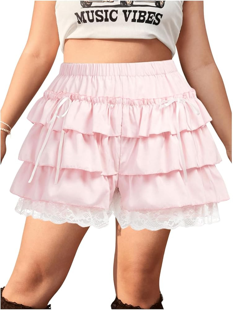 Verdusa Women's Plus Size Ruffle Shorts Bloomer Shorts Gothic Y2k Lace Lolita Shorts | Amazon (US)