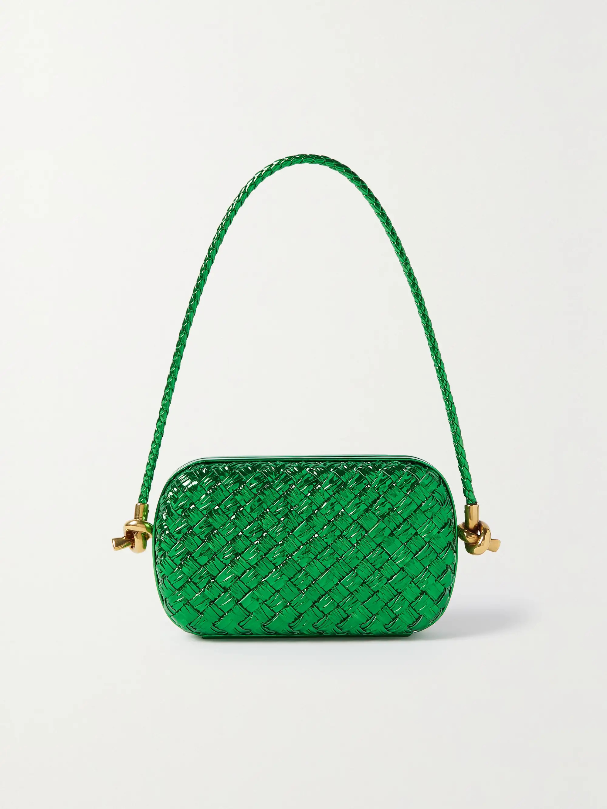 Knot-embellished metallic intrecciato plissé leather shoulder bag | NET-A-PORTER (US)