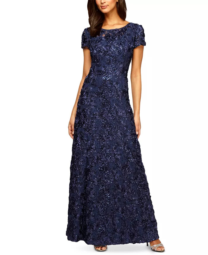 Alex Evenings Rosette A-Line Gown & Reviews - Dresses - Women - Macy's | Macys (US)