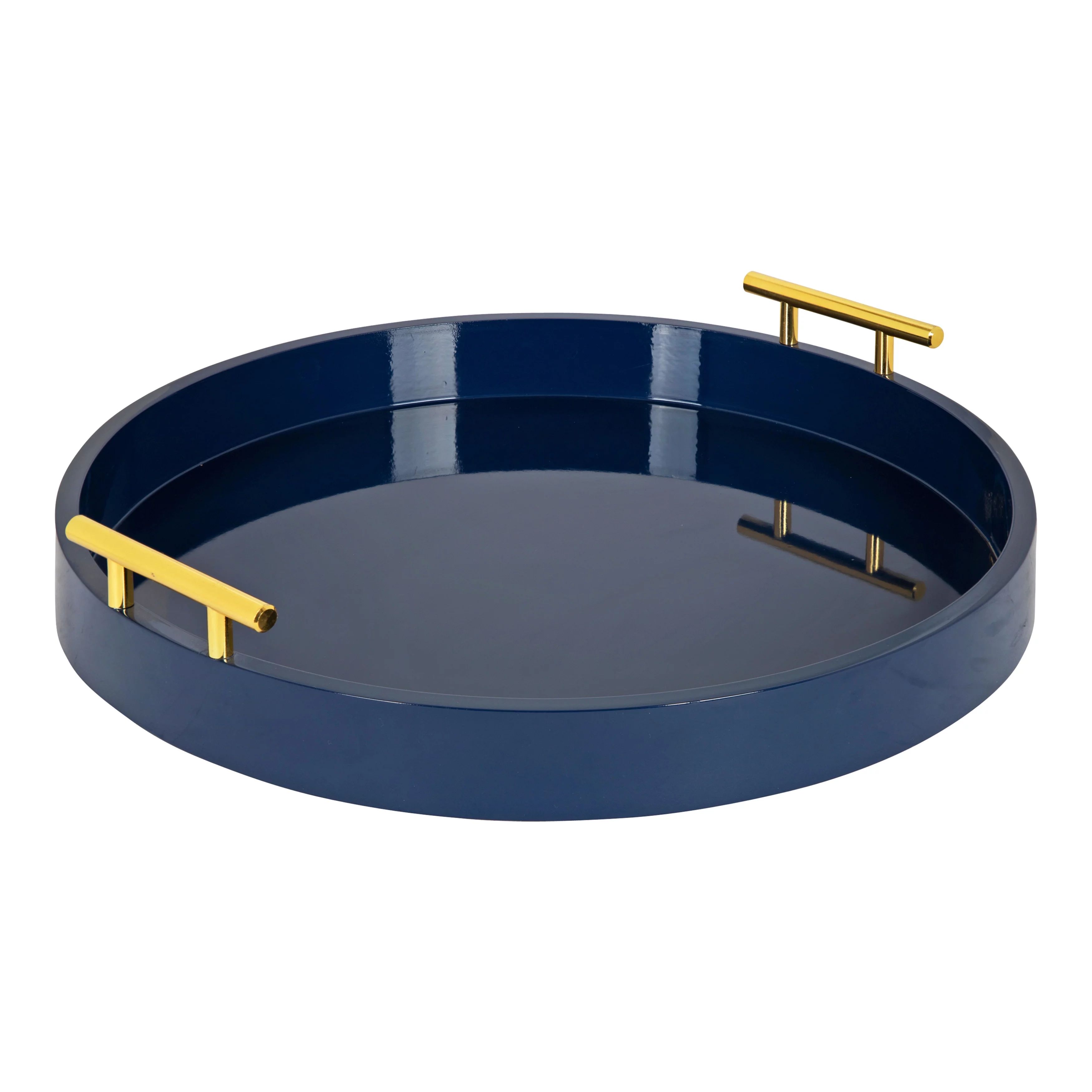 Kate and Laurel Lipton Modern Round Tray, 15.5" Diameter, Navy Blue And Gold, Decorative Accent T... | Walmart (US)