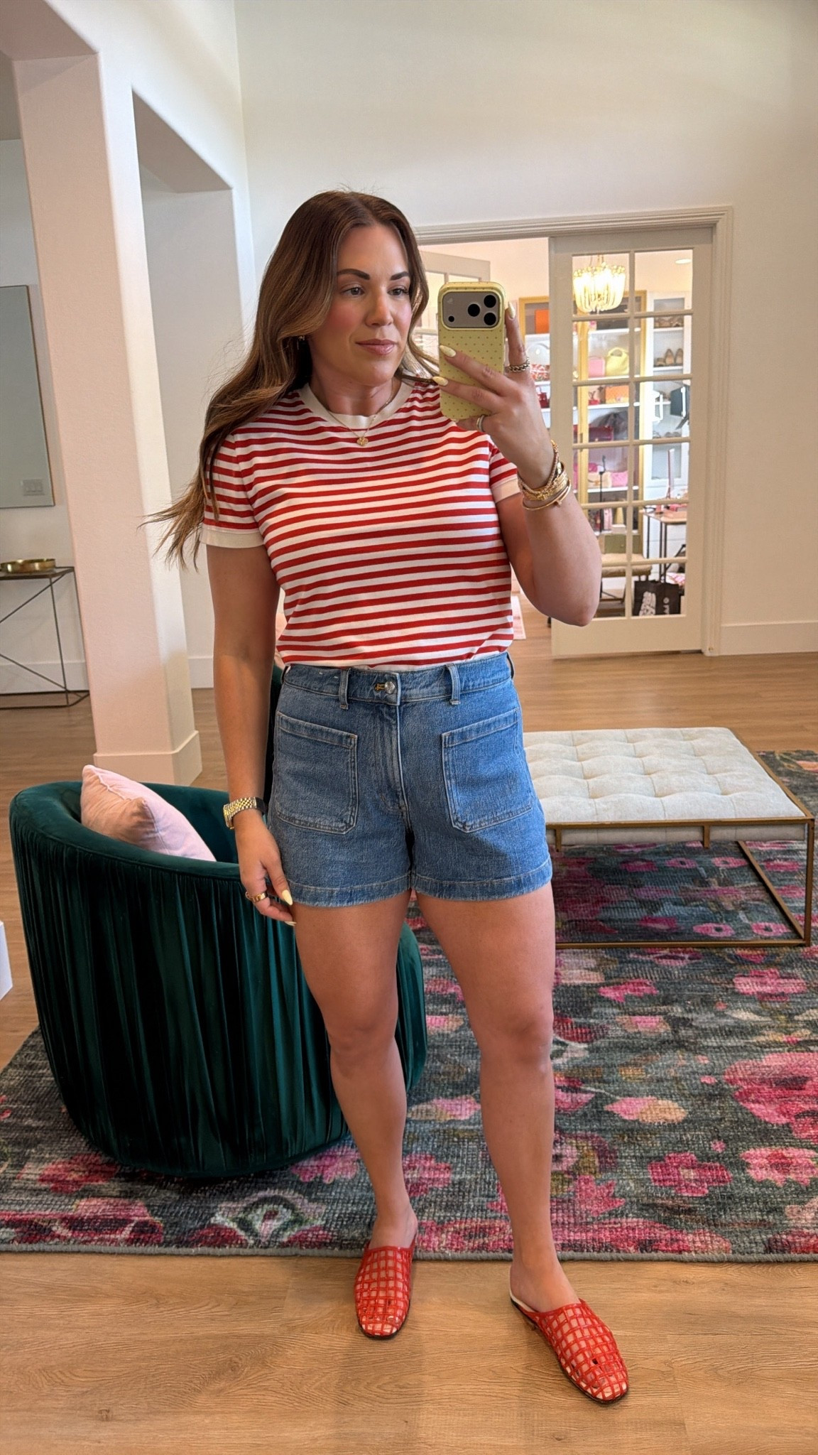 curvy midsize casual summer outfit! wearing size large in red and white striped tee and size 30 in denim shorts. perfect outfit for Memorial Day! use code LTK20 for 20% off

#LTKxMadewell #LTKSeasonal #LTKMidsize