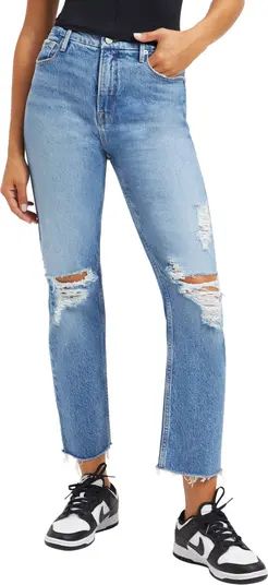 Good American Good Icon High Waist Crop Straight Leg Jeans | Nordstrom | Nordstrom