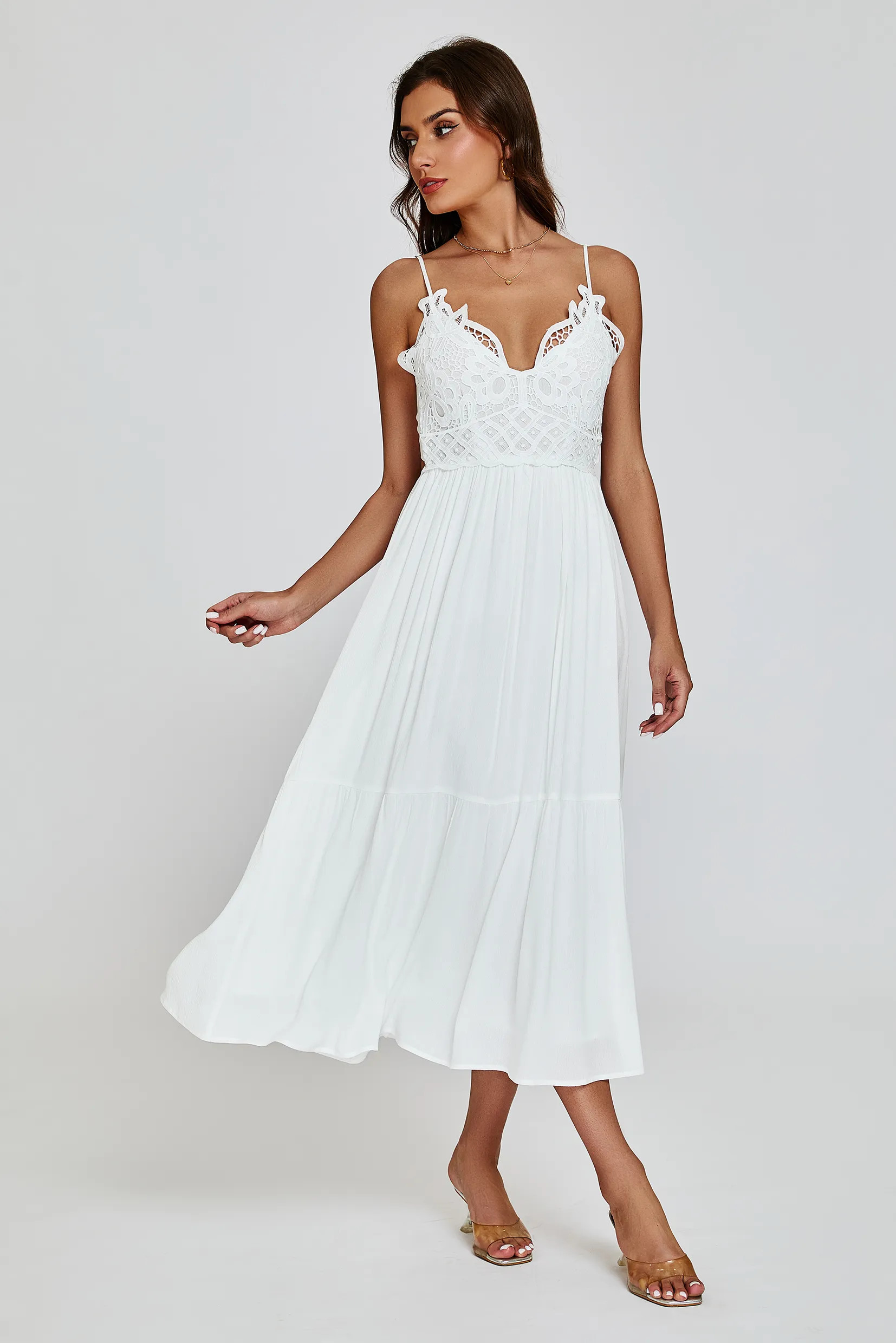 Dresses | Lace Top Maxi Dress In White | FS Collection | Wallis UK