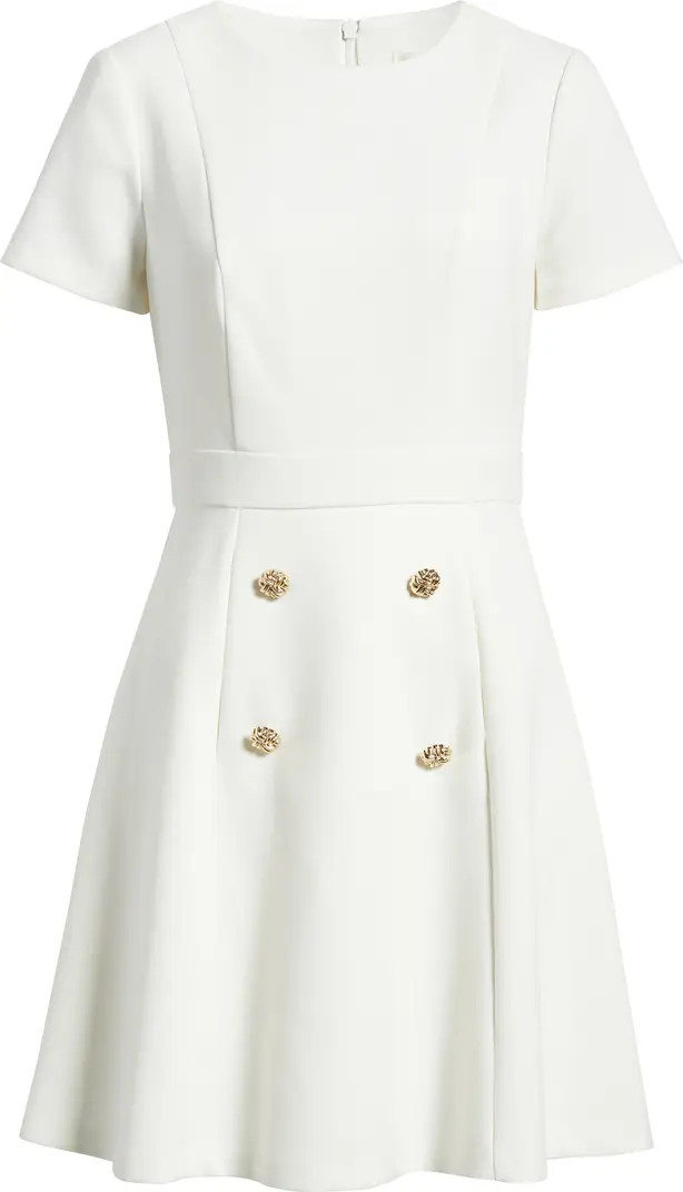 Button Detail Short Sleeve Fit & Flare Dress | Nordstrom