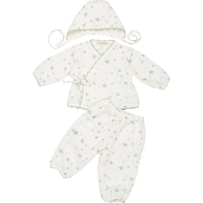 Wild Wawa | Gauze Three Piece Set, Stars (Multicolor, Size Newborn) | Maisonette | Maisonette