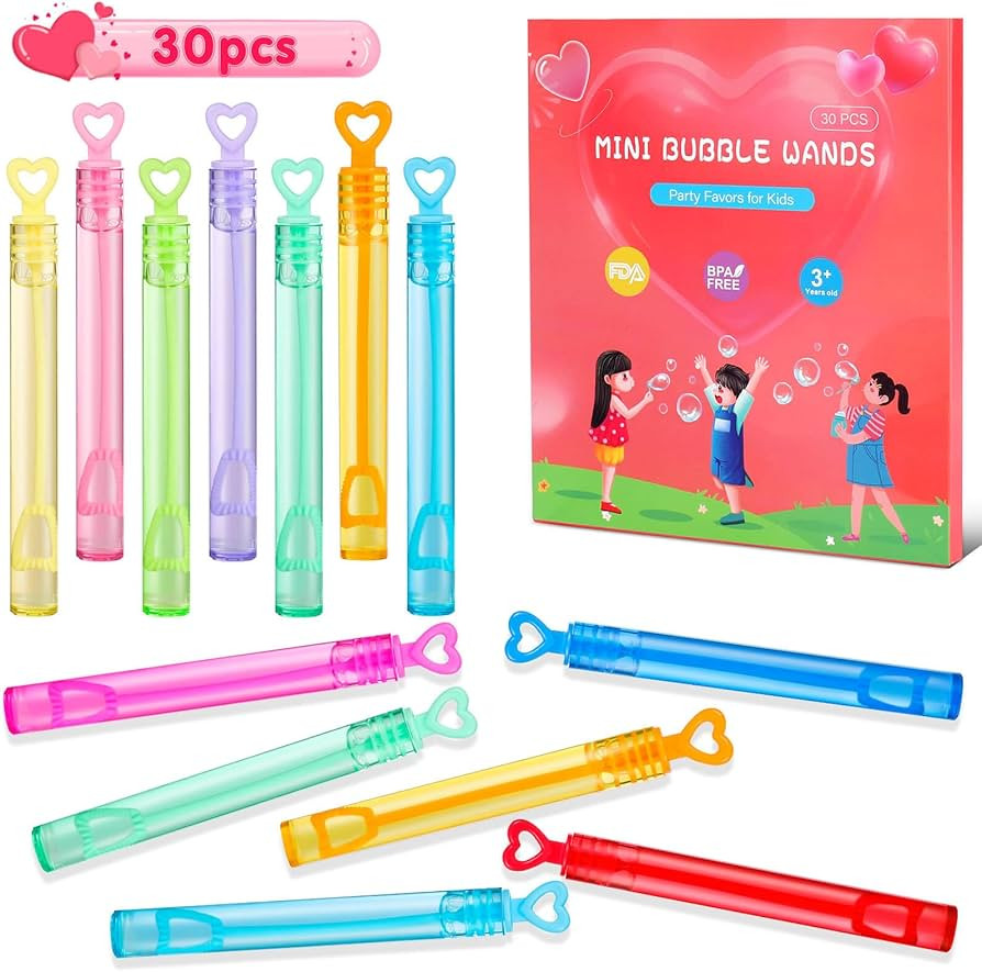 Valentines Party Favors Mini Bubble Wands 30PCS Valentines Day Gifts for Kids Valentine Heart Bub... | Amazon (US)