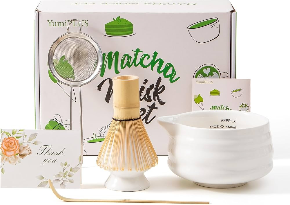 5pcs Minimalist Matcha Set,15oz Ceramic Bowl with Spout and Bamboo Whisk set, Creamy White Tea Ma... | Amazon (US)