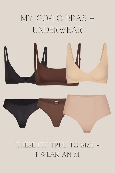These are my go-to comfy bras + underwear! Surprised how much I actually love Skims - they have the naked feel. Sooo lightweight & comfy. True to size - M. Would recommend sizing up in the bras tho if you like a little more coverage! Typically in a 34B for reference 

#LTKFindsUnder50 #LTKStyleTip #LTKSaleAlert