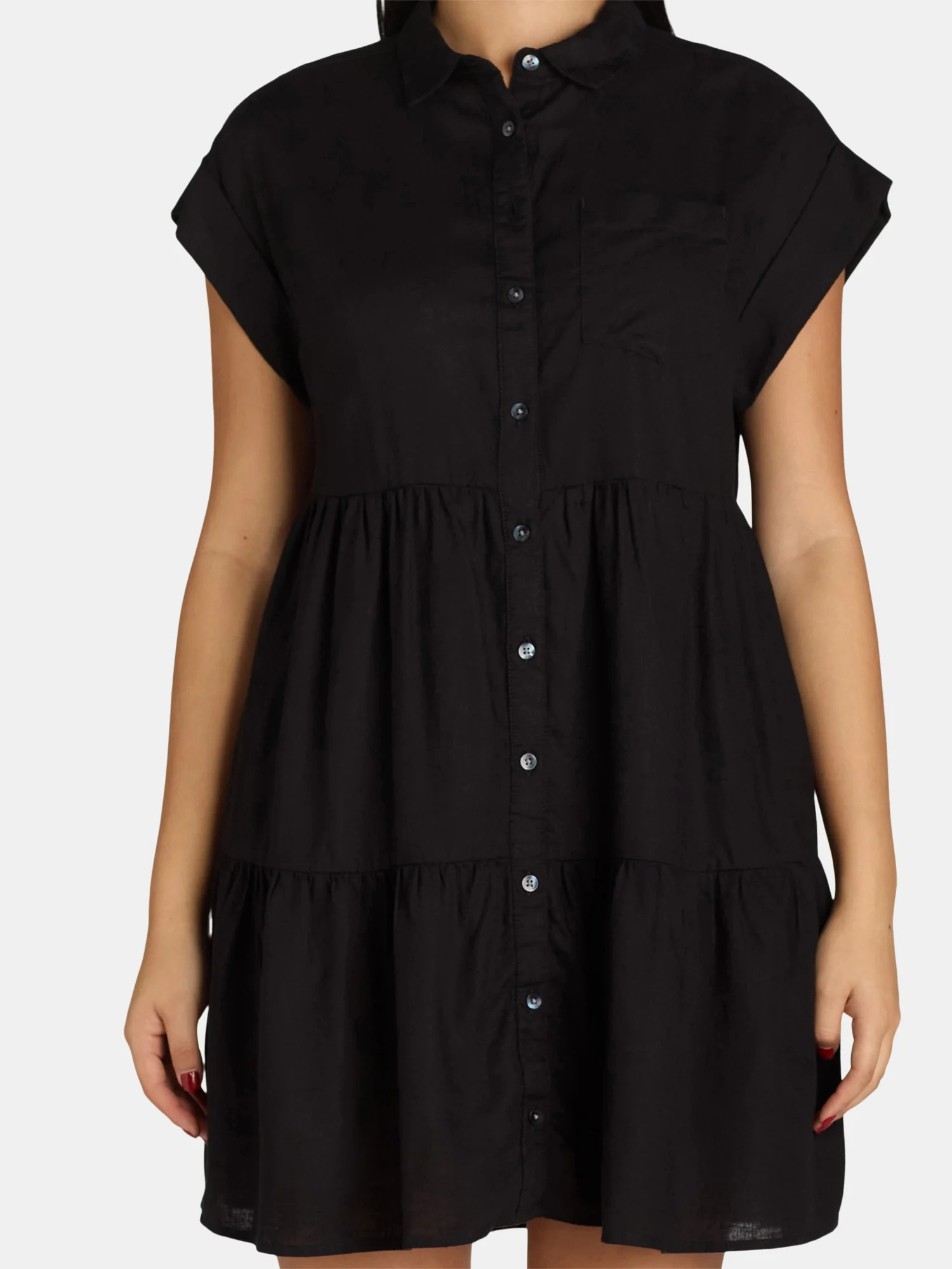 Time and Tru Women's Tiered Mini Shirt Dress, Sizes XS-XXXL | Walmart (US)