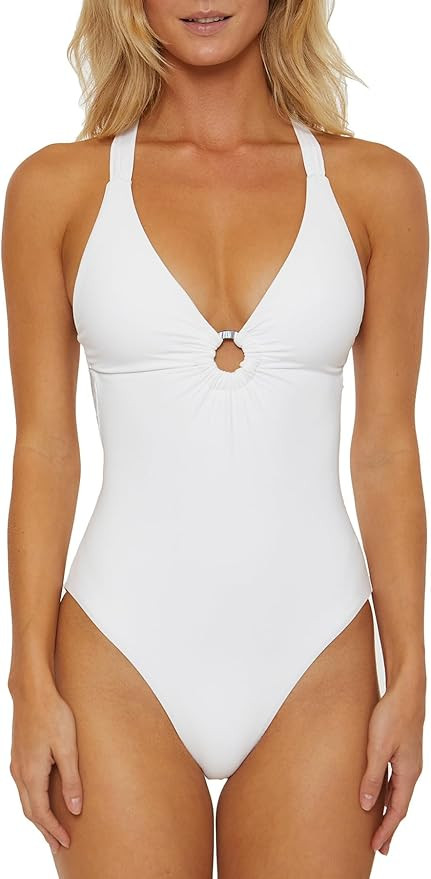 Women's Plunge Halter Maillot One Piece Swimsuit, Adjustable, Tie Back, Bathing Suits | Amazon (US)