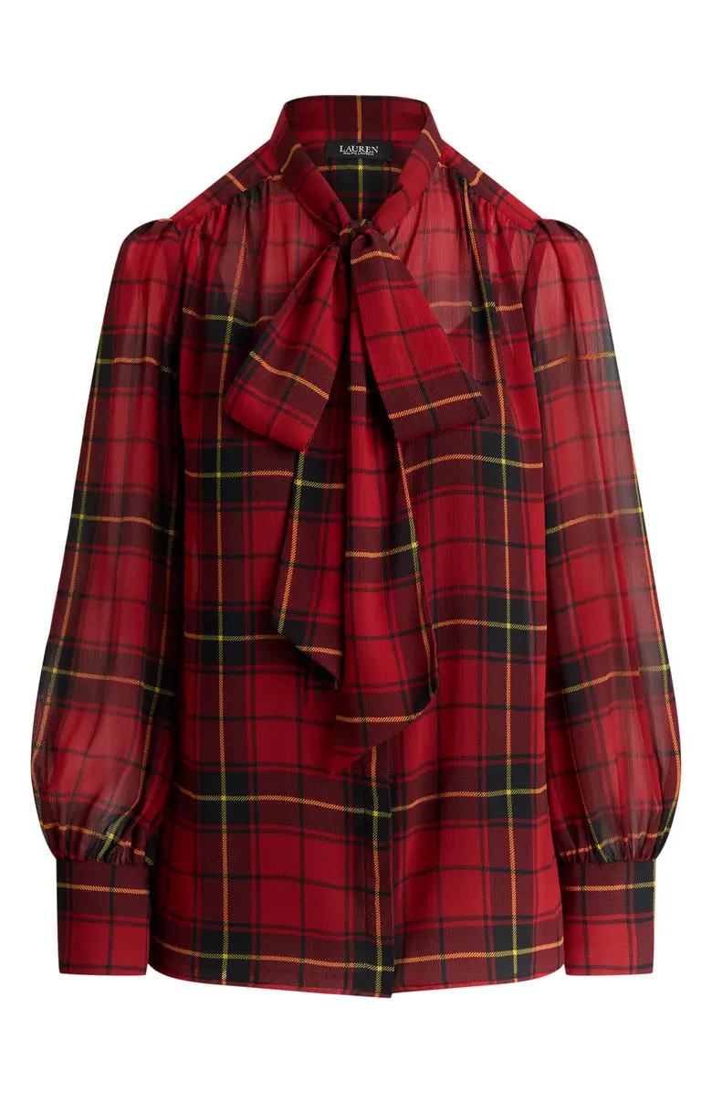 Plaid Tie Neck Chiffon Top | Nordstrom