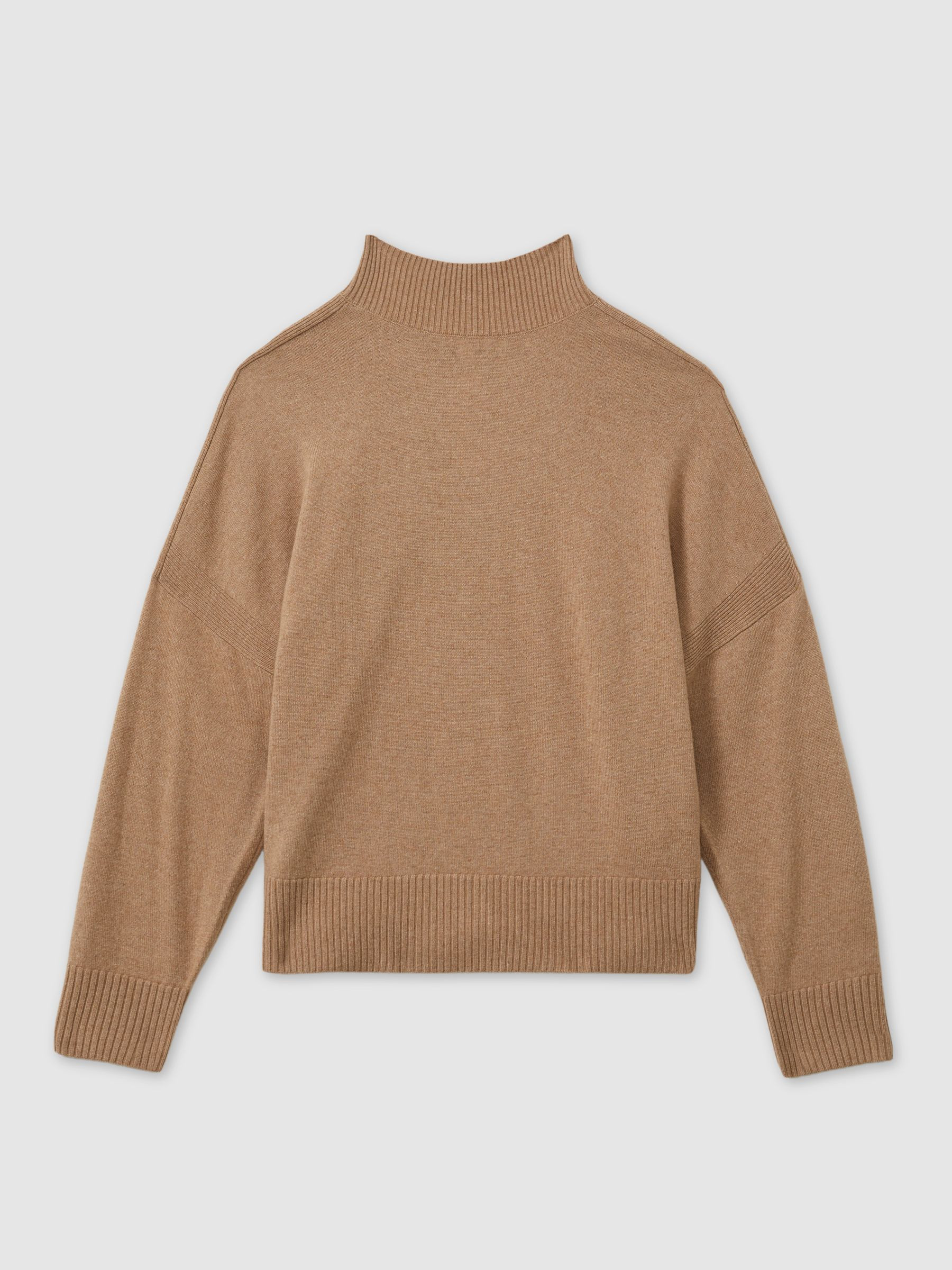 Wool Blend Funnel Neck Jumper in Camel | Reiss UK