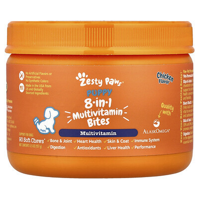 Zesty Paws, 8-in-1 Bites, For Puppy, Multivitamin, Chicken, 90 Soft Chews | iHerb