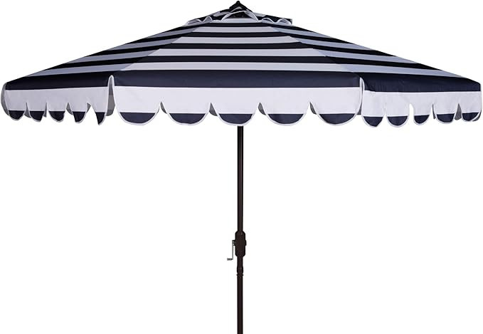 Safavieh PAT8011C Outdoor Collection Maui Navy and White Single Scallop Striped 9Ft Crank Push Bu... | Amazon (US)