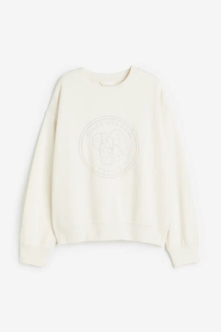 Sweatshirt - Crew-neck - Long sleeve - Cream/Striped - Ladies | H&M GB | H&M (UK, MY, IN, SG, PH, TW, HK)