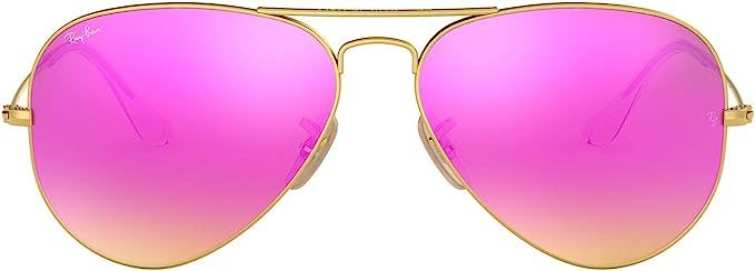 Ray-Ban RB3025 Aviator Large Metal Mirrored Unisex Sunglasses (Matte Gold Frame/Pink Mirror Lens ... | Amazon (US)