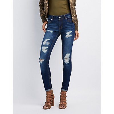 Refuge Skinny Boyfriend Destroyed Jeans | Charlotte Russe