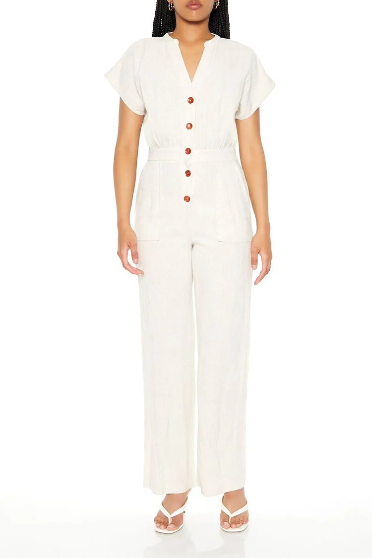 Buttoned Straight-Leg Jumpsuit | Forever 21