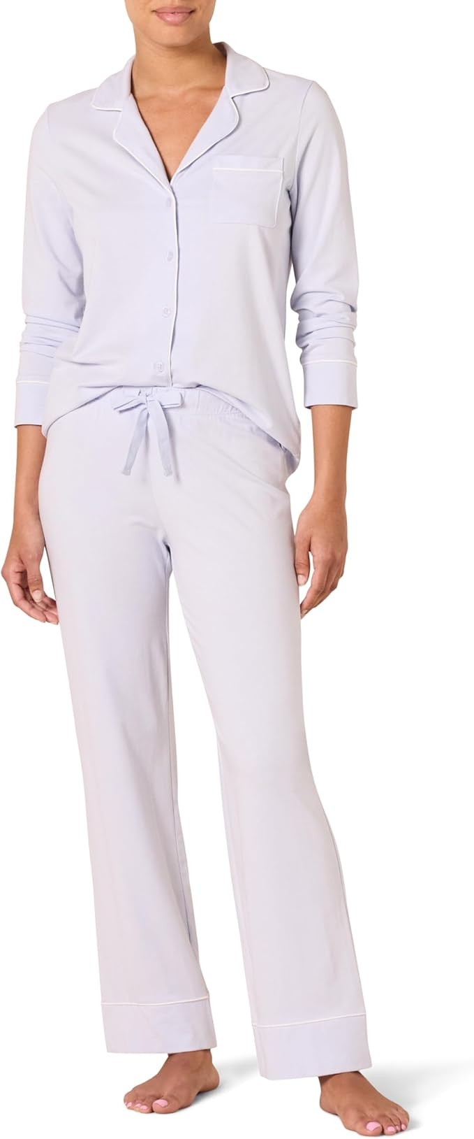 Amazon Essentials Women's Cotton Modal Long-Sleeve Shirt and Full-Length Bottom Pajama Set | Amazon (US)