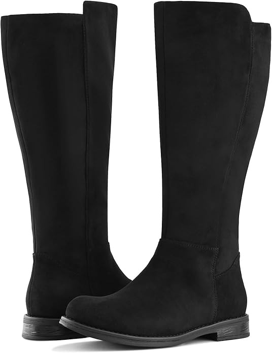 Shoe'N Tale Wide Calf Knee High Boots for Women Flat Low Heel Width Stretchy Round Toe with Side ... | Amazon (US)