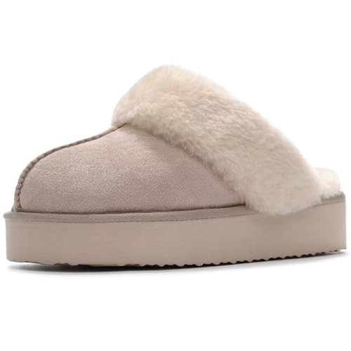 LBF Fuzzy Platform Slippers for Women - Fluffy Memory Foam & Super Soft Fur Slip On Slippers - Cozy Warm Indoor & Outdoor | Amazon (US)
