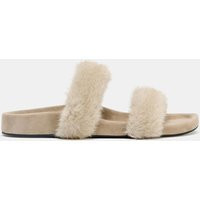 Zara - Faux Fur Flat Sandals - Women - Beige - Women | Zara US